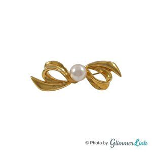 Vintage Bow Ribbon Polished Gold Tone Brooch